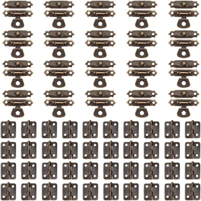 Famanu - 40 sets antieke mini scharnieren met 20 set retro haken vergrendeling en 240 stuks schroeven antieke gespen kit voor houten kast vintage sieraden opslag geschenkdoos gereedschapskist