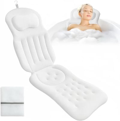 Ploutos® Badkussen - Premium Badkussen - Sneldrogende Hoofdsteun met Zuignappen- Wit- 35cm x 20cm x 6cm