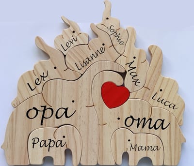 Gepersonaliseerde olifanten familie - geboorte - kraam cadeau - puzzel - 10 olifanten