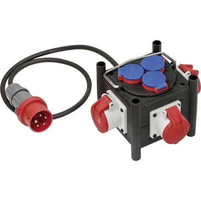 Brennenstuhl Compacte rubberen stroomverdeler / rubberen verdeler (1m kabel, 3x CEE 400V/16A, 3x 230V/16A, bouwplaatsgebruik en permanent gebruik buitenshuis, Made in Germany)