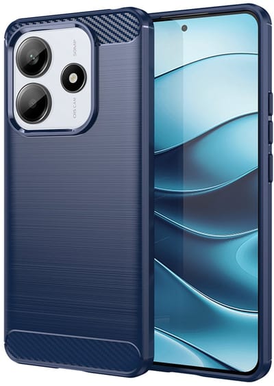 MobyDefend Hoesje - Geschikt voor Xiaomi Redmi Note 14 5G - TPU Backcover - Geborstelde Metaal & Carbon-Look - Blauw
