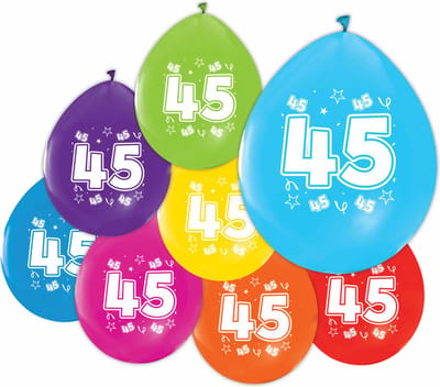 16 Ballonnen 12″ 2 Zijdig bedrukt 45 jaar - Versiering Slinger Feestdecoratie Decoratie Verjaardag Jubileum Ballon Feest