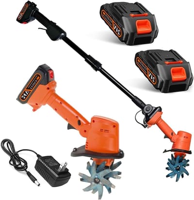 Draadloze Tuinfrees - Mini Cultivator - Bodem Bewerken - Met 2 Accu's - 10cm Diepte - Zwart