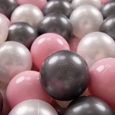 KiddyMoon Ballenbak ballen voor Kinderen Ø7 cm met 700 Stuks - Kinderballen baby - Speelballen voor Ballenbad - BPA-vrij - Ballenbak ballen - Kleurrijke ballen - Baby Speelgoed - Parel Poederroze Zilver