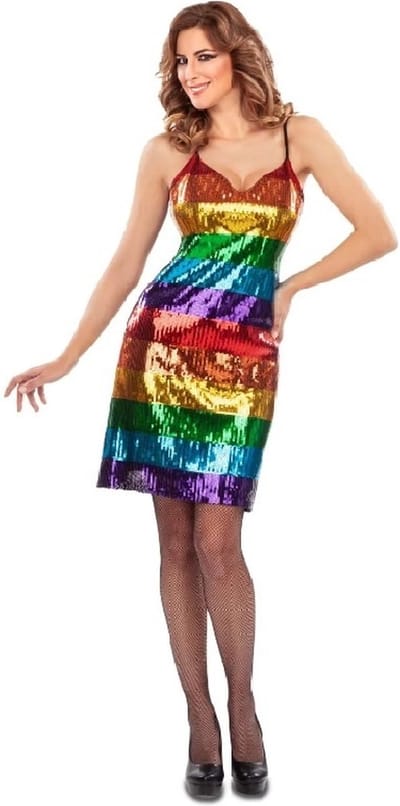 Regenboog Jurk Met Spaghetti Bandjes - Maat XL