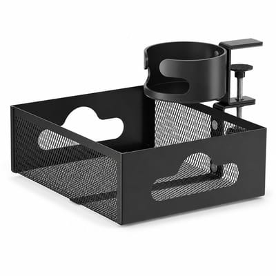 Gloovon® - Kabelgoot bureau - Kabel organiser - Onder Bureau - Kabeldoorvoer - Zonder Boren - met Bekerhouder - 360° Draaibaar - Zwart
