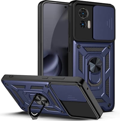 Coverup Hoesje - Geschikt voor Motorola Edge 30 Neo Hoesje - Coverup Armor Ring Kickstand Back Cover met Camera Shield - Blauw