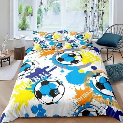 Voetbal Dekbedovertrek voor Jongens Meisjes Vintage Voetbal Dekbedovertrek Twin Zwart Voetbalveld Beddengoedsets Sport Thema Bedset EU Single(135x200cm)