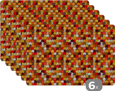 Placemat - Placemats kunststof - Puzzel - Patronen - Herfst - 45x30 cm - 6 stuks - Hittebestendig - Anti-Slip - Onderlegger - Afneembaar