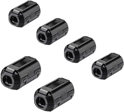 Set van 6 Clip-on Ferrietringkernen voor Kabels, Geluidsreductie, EMI/RFI Bescherming en Interferentiefilter met Diverse Binnen diameters