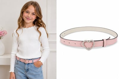 Meisjes Riem met Hart Gesp en Strass – Roze Kinderriem – Verstelbaar – Maat 75 (8-11 Jaar)