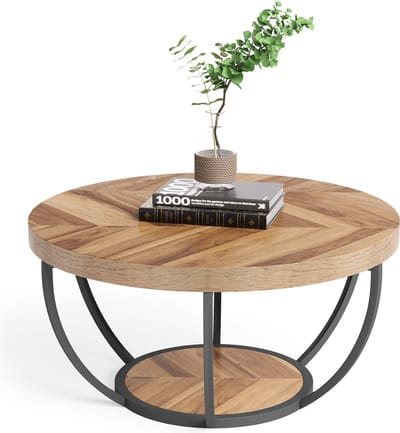 Tribesigns Salontafel - Rond 80CM - Bijzettafel - Woonkamertafel - Tafel - Koffietafel - Duurzaam - Houtnerf & Zwart - 100% - Banktafe