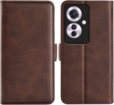 MobyDefend Hoesje - Geschikt voor Oppo Reno 11F - Luxe Wallet Book Case (Sluiting Zijkant) - Bruin