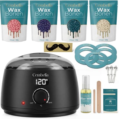 Cerabella® Professionele Wax Apparaat - Complete Set Inclusief 400 gram Wax Bonen - Ontharing Set voor Thuisgebruik - Wax Verwarmer - Wax Beans Heater - Wax Smelter Machine Pot - Zwart