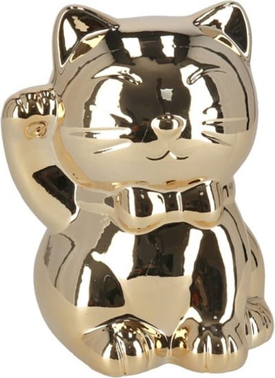 Gerimport Spaarpot Kat - goudkleurig - glanzend - poes - 15,5 cm
