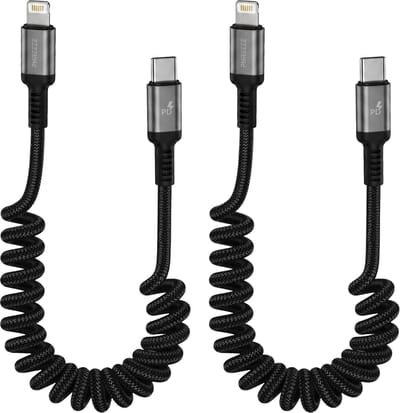 2x 30W Oplaadkabel geschikt voor iPhone 14, 13, 12, 11, X, Xr, Xs en ouder - USB C naar Lightning kabel - Uitrekbaar - Krulsnoer - CarPlay kabel - Datakabel - Nylon - Zwart