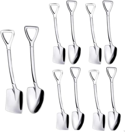 10-delige set zilveren mini dessertlepels, 5,9 inch (ongeveer 15 cm) schepvormige roestvrijstalen lepels, dessert-, ijs- en fruitlepels, geschikt voor thuisgebruik, keuken of restaurant dessertbestek.-Stijl 1