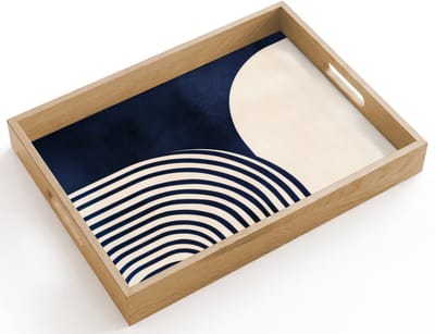 Dienblad hout 40x30 cm - Schootdienblad - Donkerblauw - Abstract - Lijnen - Borrelplank rechthoek - Plateau dienbladen