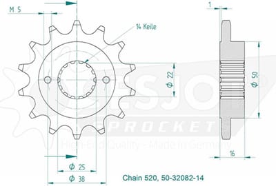 Pignon de sortie de boite Esjot pour Moto Ducati 400 Monster Dark I.E. 2000 à 2004 14 dents pas 520 Neuf