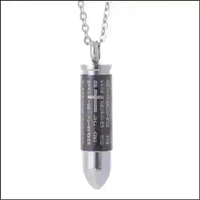 Aramat Jewels | Gedenkhangers | Ashanger Bullet Kogel RVS – Meerdere Kleuren & Modellen Stoer Gedenksieraad | Bijbeltekst/Zwart-5x1cm | |15mm | Staal | Volwassenen | Verkleurd niet