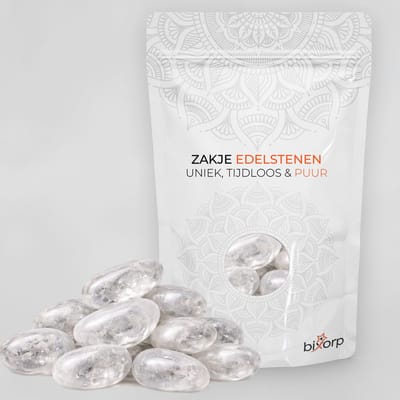 Bixorp Zak met Trommelstenen Bergkristal - 200g - 100% Natuurlijke Bergkristal Trommelsteen uit 000 - Edelsteen Knuffelsteen
