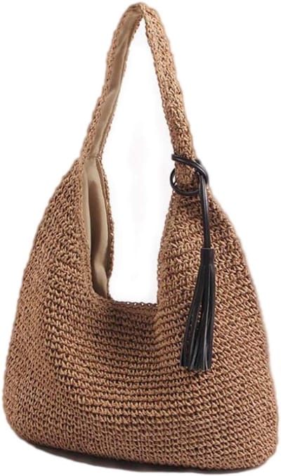 Zomer Strandtas - Schoudertas Hobo - Vakantie Dagjes Uit - Grote Capaciteit - 30 x 15 x 28 cm - Bruin