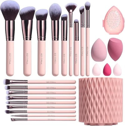 Premium Synthetische Make-up Borstel Set - 18 Stuks met 5 Sponzen en Houder