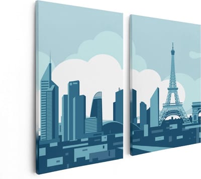 Artaza Canvas Schilderij Tweeluik Skyline Van Parijs - Abstract - 80x60 - Foto Op Canvas - Canvas Print