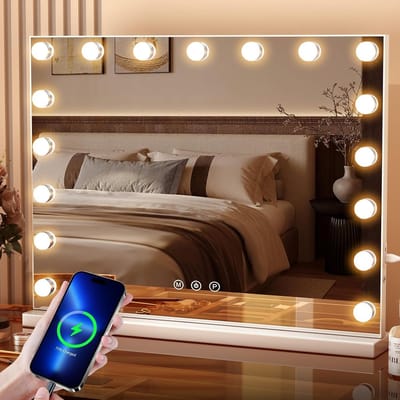 Grote Make-up Spiegel met Verlichting en Vergrotende Lens - 70x55 cm, met 17 LED-lampen en 3 Verlichtingsmodi