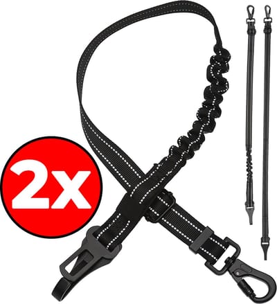 Honden Autogordel Hondengordel Auto Hondenriem Auto Flexibel Refelecterend Met Kliksysteem en Haak - Luxe Honden Autogordel - Zwart - 2 PACK