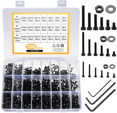 Dailygoods- Inbusschroeven Assortiment 1080 Delen - Zeskantbouten - Moeren - Ringen - Gelegeerd Staal - Zwart - Schroeven