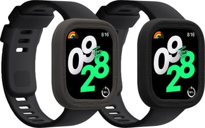 kwmobile Cases for Xiaomi Redmi Watch 4 - Set of 2 Silicone Covers (Fitness Tracker Not Included) - Black / Grey