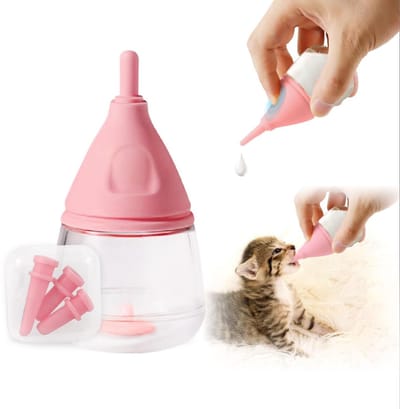 carmdering - Huisdierfles - Puppyfles - Kattenfles - Roze, 40 ml, bionische speen, lekvrij, verstikkingsvrij - Voor pasgeboren puppy's, kittens en konijnen - BPA-vrij, met 3 vervangbare spenen - Eenvoudig schoon te maken