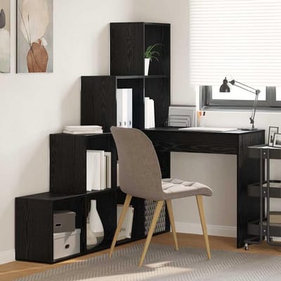 Hoekbureau - L-bureau Computertafel - Thuiswerken Organiseren - Veel Opbergruimte - 1015 x 1495 cm - Zwart Eiken