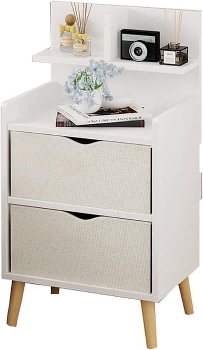 Nachtkastje met Lade - Bijzettafel Slaapkamer - Opbergen van spullen - Veilige afgeronde hoeken - 37x27x70 cm - Wit