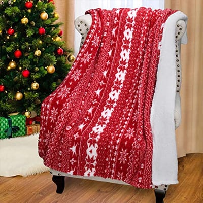 Sneeuwvlok Themed Sherpa Deken - Fluffy en Warme Fleece Deken voor Winterse Avonden - 150 x 130 cm Rood