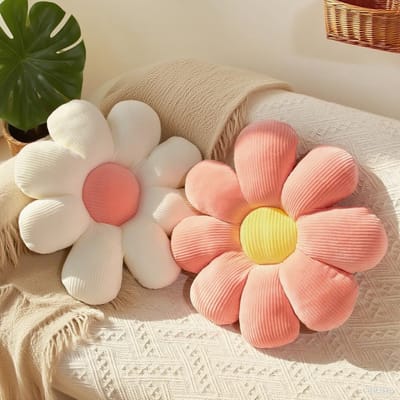 Famanu – Set van 2 bloemenkussens in madeliefjesvorm, 40 cm, decoratieve vloerkussens voor lezen of tv kijken