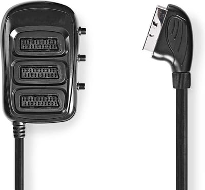 Nedis SCART-Switchbox - SCART Male - 3x SCART Female - Vernikkeld - Maximale resolutie: 800x480 - 0.50 m - Rond - PVC - Zwart - Doos