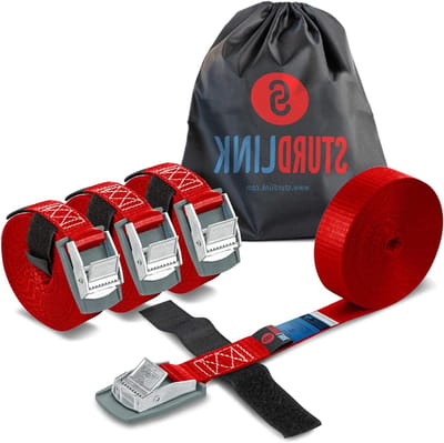 Spanbanden set - Bevestigingsbanden - Bagage vastzetten - Met gesp en tas - 4 stuks 3m - Rood