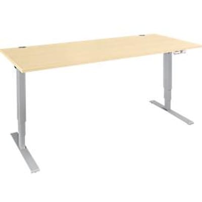 Schäfer Shop Genius bureau AERO FLEX, elektrisch in hoogte verstelbaar, rechthoekig, T-voet, B 1600 x D 800 x H 620-1280 mm, ahorn/blank aluminium
