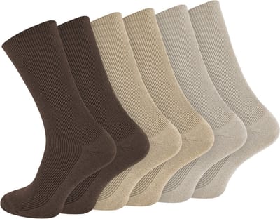 Calzera 6 Paar Diabetes Sokken - Bruin/Zand/Beige - Wijde Boord - Sokken Zonder Elastiek - Non Elastische Top - Anti-Press - Medische Sokken - Naadloos - Dames en Heren - Maat 40-46