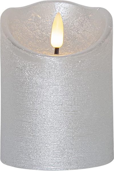 Star Trading LED echte waskaars 'Flamme Rustic', batterijen, timer, warm wit flikkerend, zilver, h 10cm, Ø 7.5cm