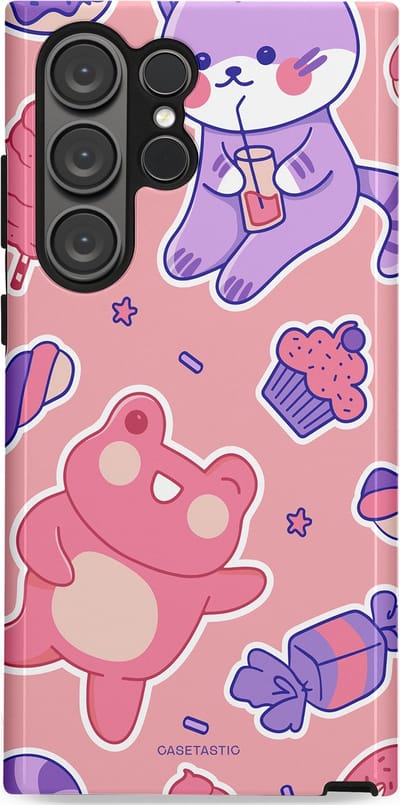 Casetastic hoesje geschikt voor Samsung Galaxy S23 Ultra - Dubbellaagse bescherming - Snoepvriendjes - Fashion Case - Lichtroze Lavendel Koraal
