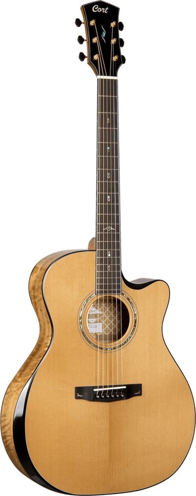 CORT Gold-Edge Grand Auditorium Cutaway All Solid Elektro-Akoestische Gitaar Naturel Hoogglans met Koffer