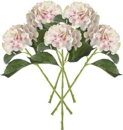 Mica Decorations Kunstbloem - 5x - Hortensia tak - lichtroze - 51 cm - losse steel - Kunst zijdebloemen