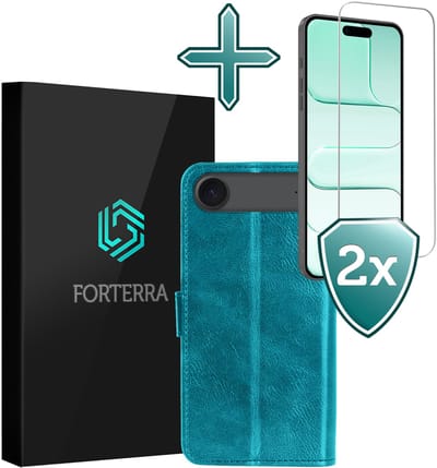Hoesje Met 2x Screenprotector - Geschikt voor Apple iPhone Air - Luxe Pasjeshouder - Flip Case - Bookcase Portemonee - Kunstleer Book Case - Flipcase Hoes - Book Cover - Walletcase - Portemonneehoes - Turquoise