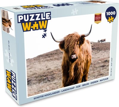 Puzzel Schotse hooglander - Landschap - Koe - Bruin - Dieren - Natuur - Legpuzzel - Puzzel 1000 stukjes volwassenen