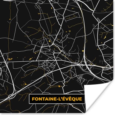 Poster Fontaine-L'Évêque - Plattegrond - Goud - Kaart - Stadskaart - 100x100 cm XXL