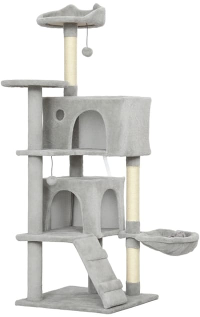 Kratzbaum - 140 cm - Mehrere Ebenen, Sisal-Kratzpfosten, Höhlen, Plüsch-Plattformen, Hängematte, Leiter, Spielbälle - Sisal - Beige