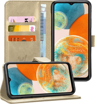 Hoesje geschikt voor Samsung A23 - Book Case Kunstleer Wallet Cover Portemonnee Pasjeshouder Hoes Goud